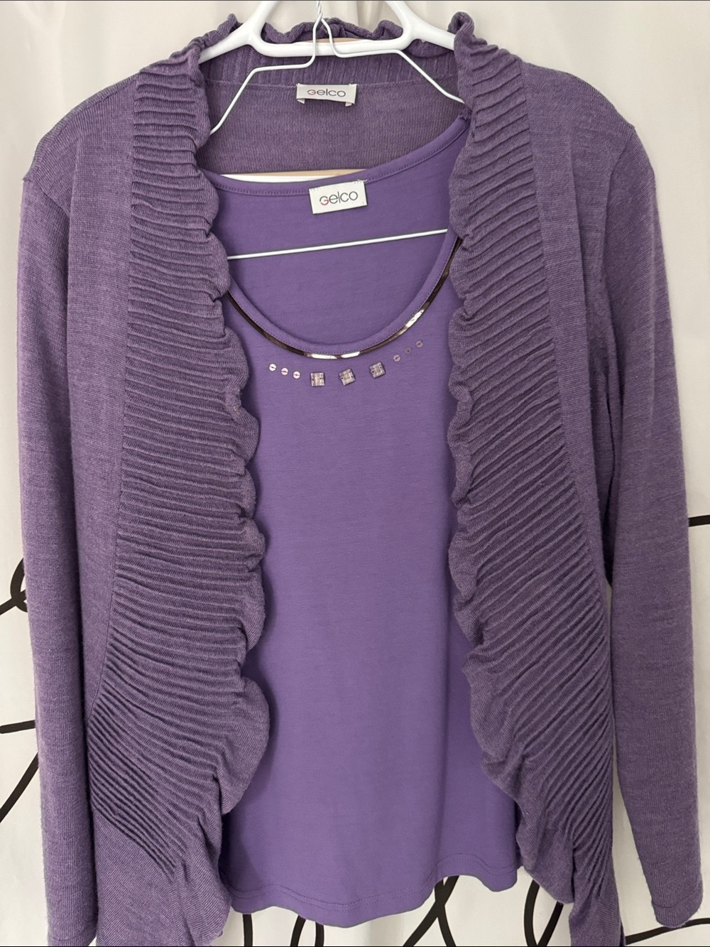 Purple Ruffle Open-Front Women’s Sweater Set